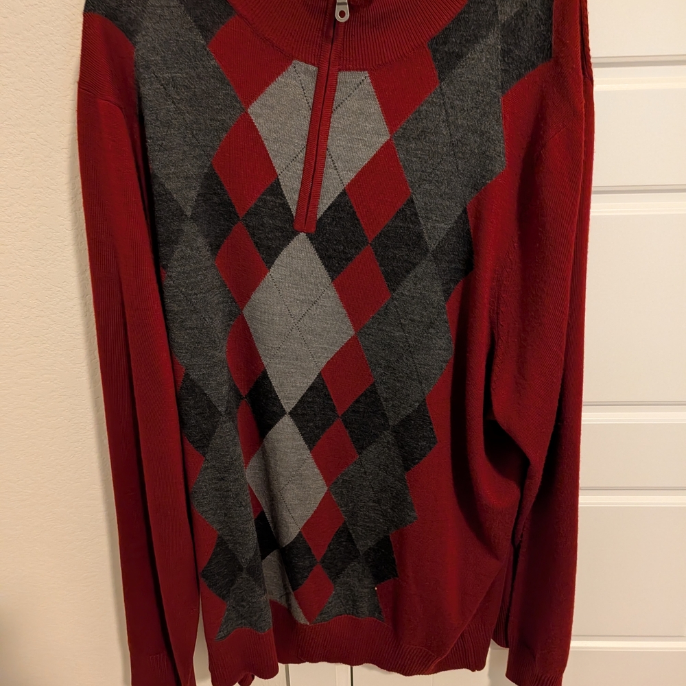 Apt. 9 Men's Burgundy and Charcoal Argyle Zip-Up Sweater